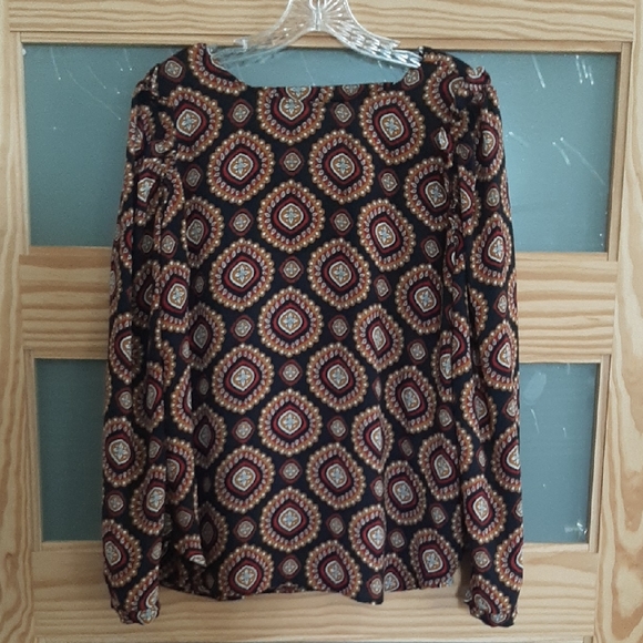 LOFT Black and Brown Geometric Blouse - Picture 1 of 5